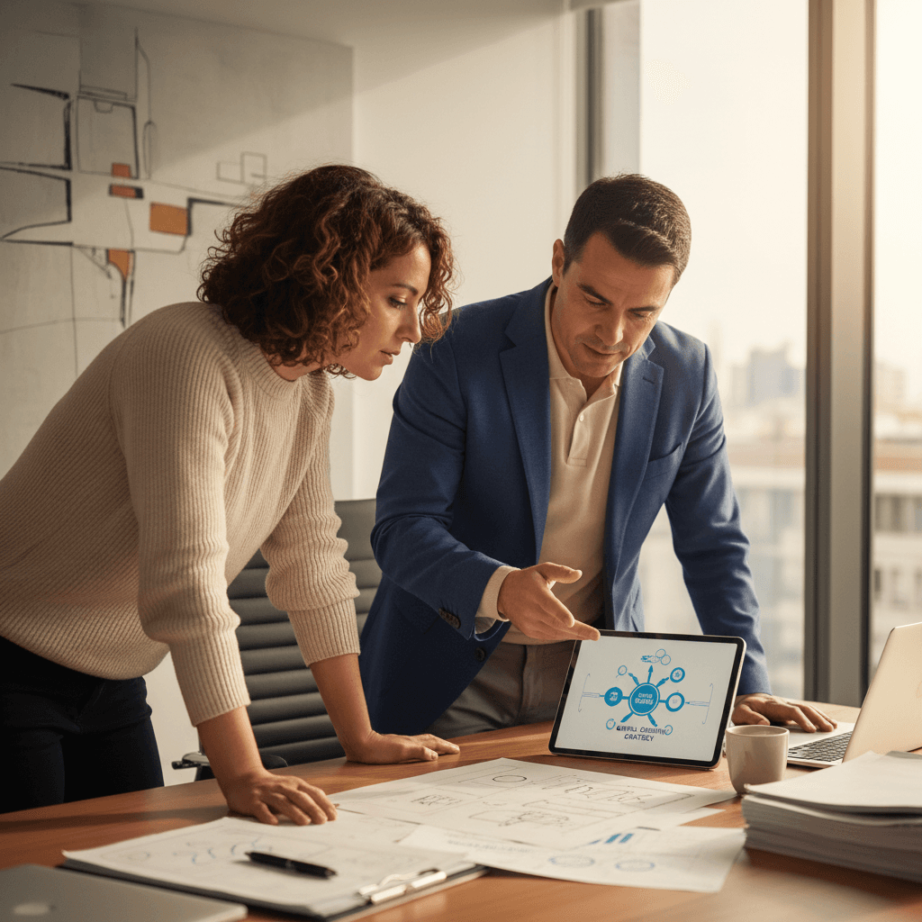 Technology consultant reviewing digital strategy with client